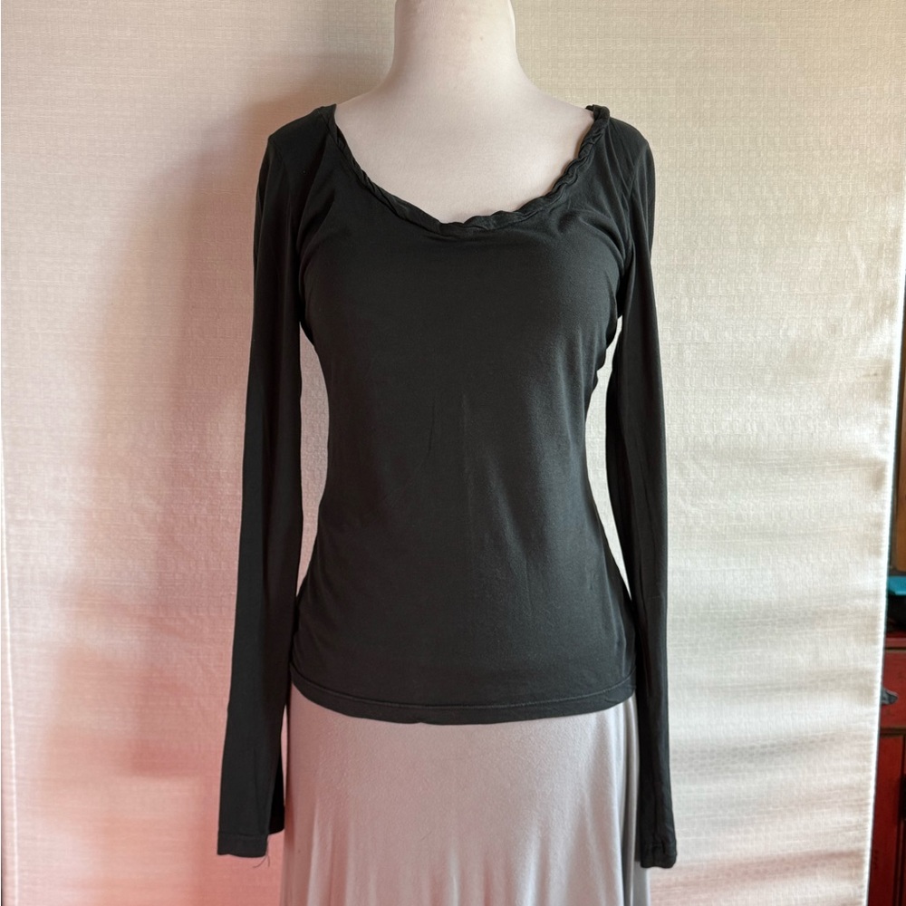 James Perse Black Long-Sleeve Scoop-Neck Top